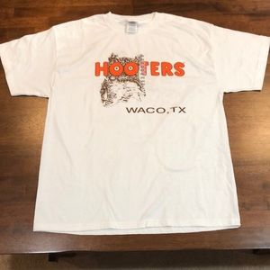 NEW Hooters WACO, TX Texas T Shirt Mens Size L Large White Double Sided Short Sl